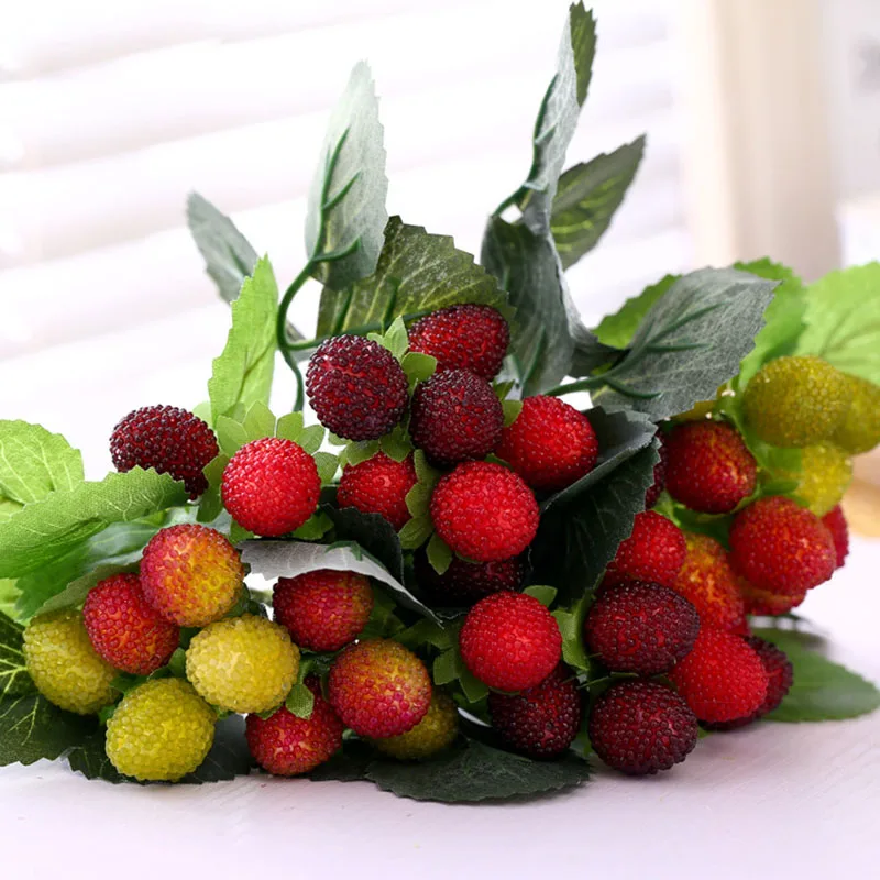 

1Bouquet/9 Heads Artificial Fruit Foam Berry Strawberry Fake Simulation Glass Fruit Red Cherry For Home Wedding Party Decoration