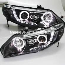 Фара для Honda для Civic 2006-2010 года светодиодный головной фонарь с ангельскими глазами черный корпус LF