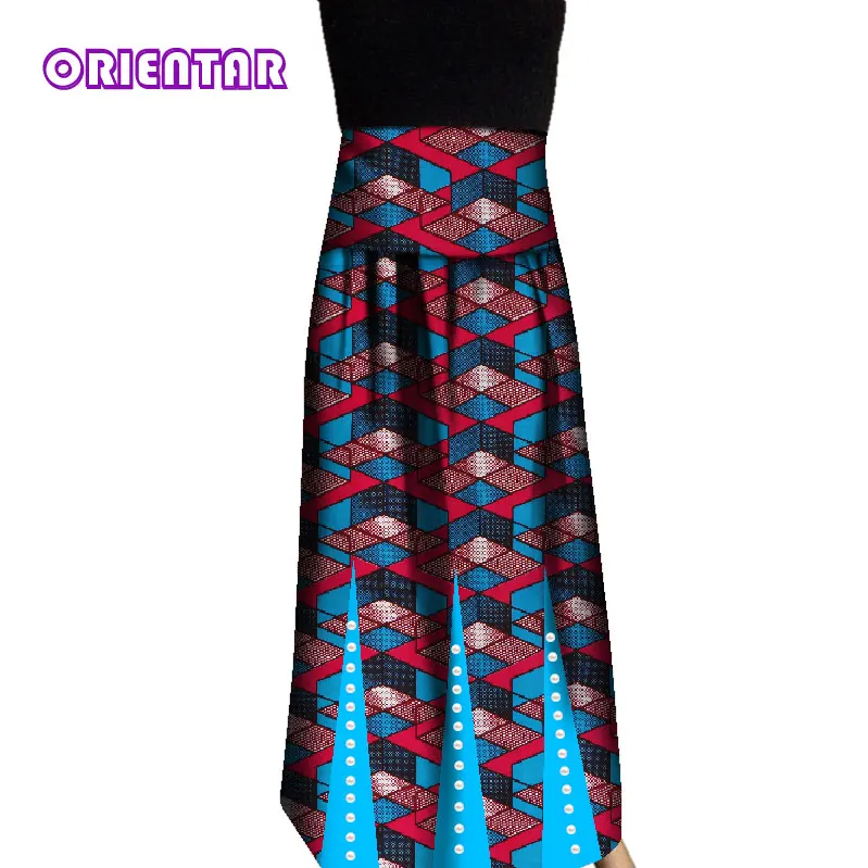 Мода Африканский принт Длинные юбки для Для женщин Базен Riche 100% хлопок традиционные африканские Высокая талия плиссированные юбка с