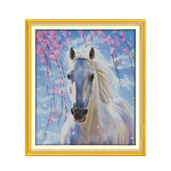 

Joy Sunday Cross Stitch Kits Animals Horses Pattern DMC 11CT 14CT Rose Trojan Cross Stitch Printed Canvas Embroidery Needlework