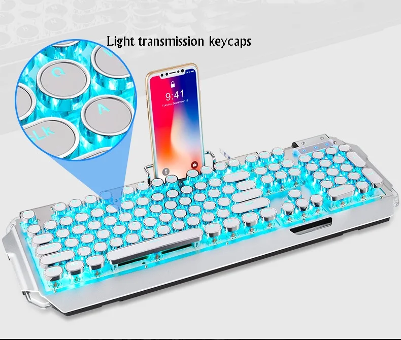 Технология Apedra X10 Ретро Круглый Светильник пишущая машинка Трансмиссия Keycap Проводная Механическая игровая клавиатура несколько светильник эффекты