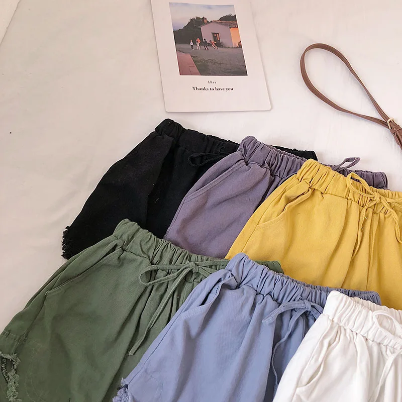 2019 новые летние женские повседневные шорты Однотонные эластичные шорты с высокой талией женские универсальные студенческие шорты с