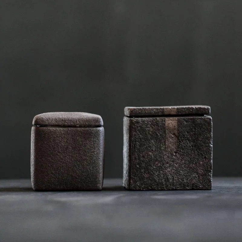 Винтажный квадратный чайный набор из грубой керамики, черный дзен, японский стиль, аксессуары для чайного набора, керамические Герметичные банки для хранения, чайный набор, Декор