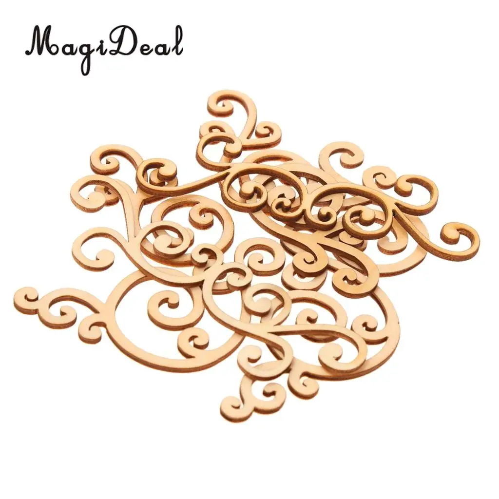 8x 9-12cm Cut Wooden Shape Flourish Classical Wooden Plants Embellishments for Scrapbooking DIY Crafts Wedding Party Decoration