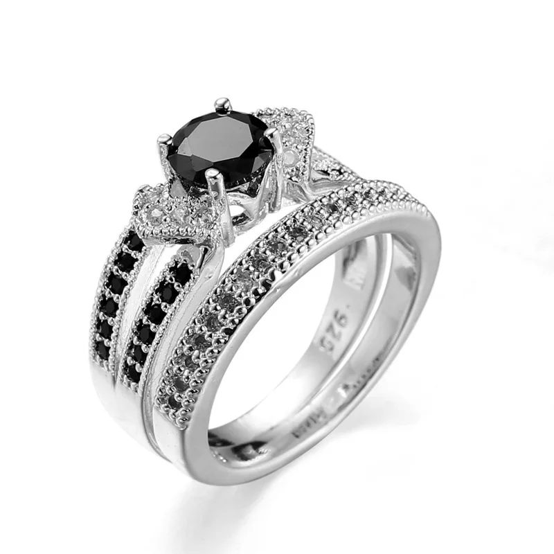 Комплект колец из серебра 925 пробы с черным Цирконом|sterling silver wedding ring|engagement ringfashion