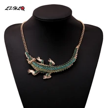 LZHLQ Barok Tam Rhinestones Kolye Lüks Timsah Bildirimi Kolye Kadın Kişilik Tarzı Leopar Şekli Kolye