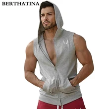 BERTHATINA большой разделение с капюшоном жилет для бодибилдинга фитнес мужские майки без рукавов брендовая хлопковая однотонная майка