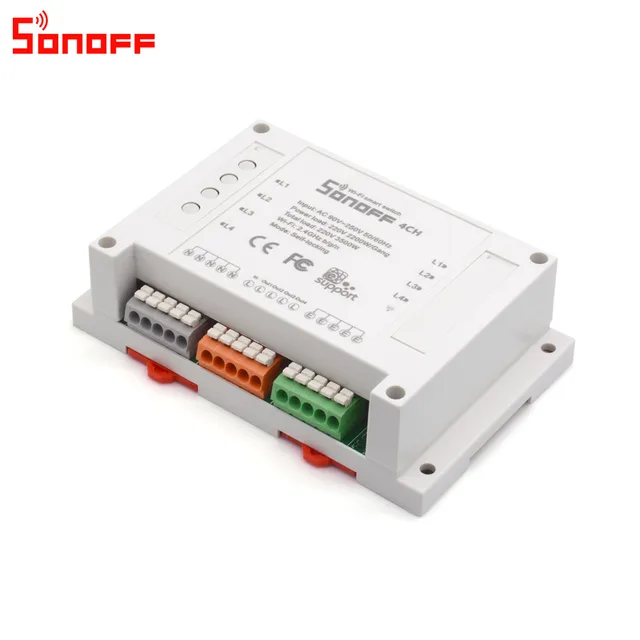 Itead Sonoff 4CH Wifi Smart Switch 4 Gang Wifi Light Switch Smart Home App Remote Interrupter Relay Works with Alexa Google Home