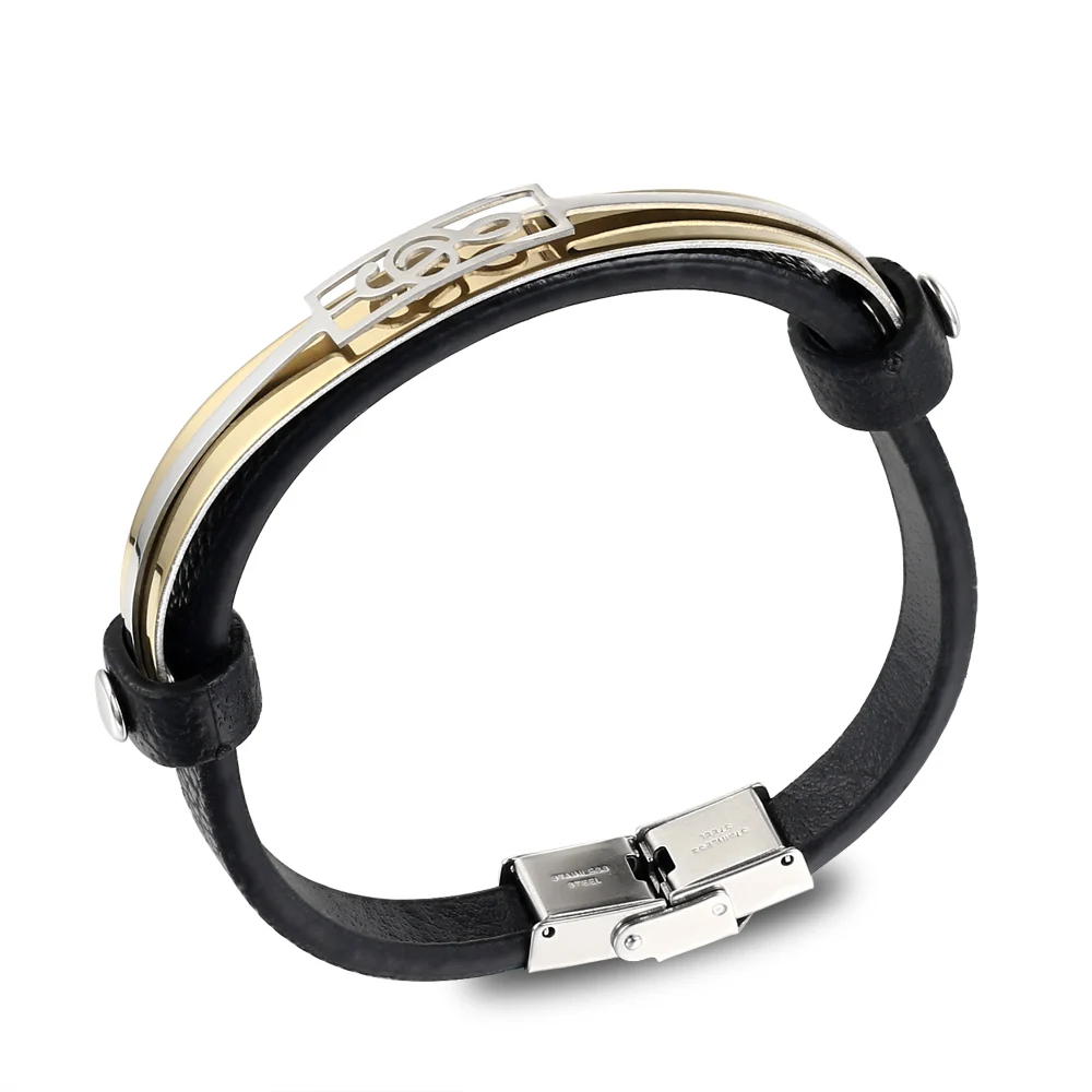 

liujun Unique Punk Stainless Steel gold Musical Notes Bracelets Male Leather Bracelet for Women Rope Bracelet & Bangle jewelry