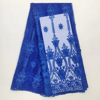 

High-end fashionable Nigerian Laces Fabrics High Quality African handcut Beads Laces Fabric Wedding French Tulle Lace Royal blue