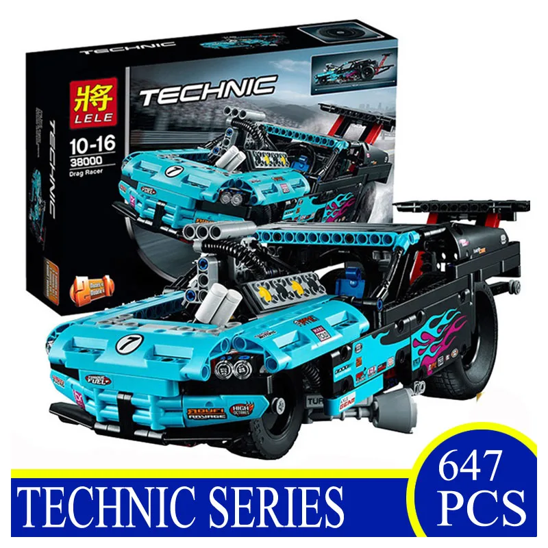 

38000 LELE 647Pcs Technic Series Drag Racer Building Blocks Action Figures Bricks Children Gifts Compatible lepin 42050 B205