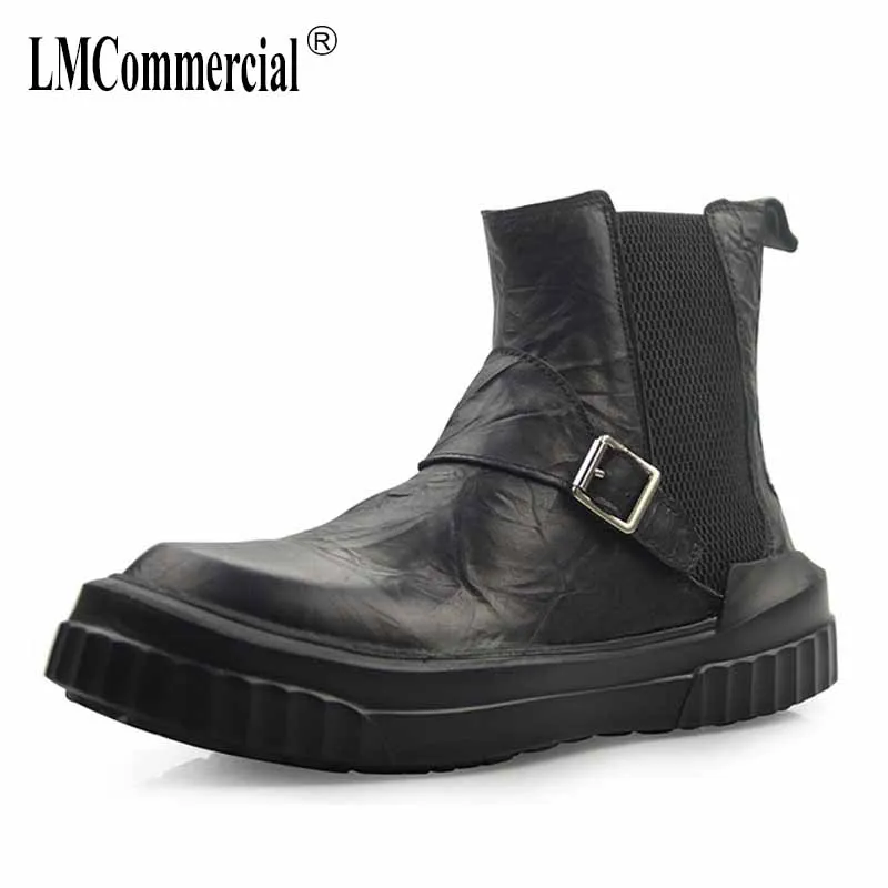 

British retro real leather Chelsea Boots cowhide Autumn Winter Boots Soft Thick Bottom Martin Boots cashmere zipper combat boots