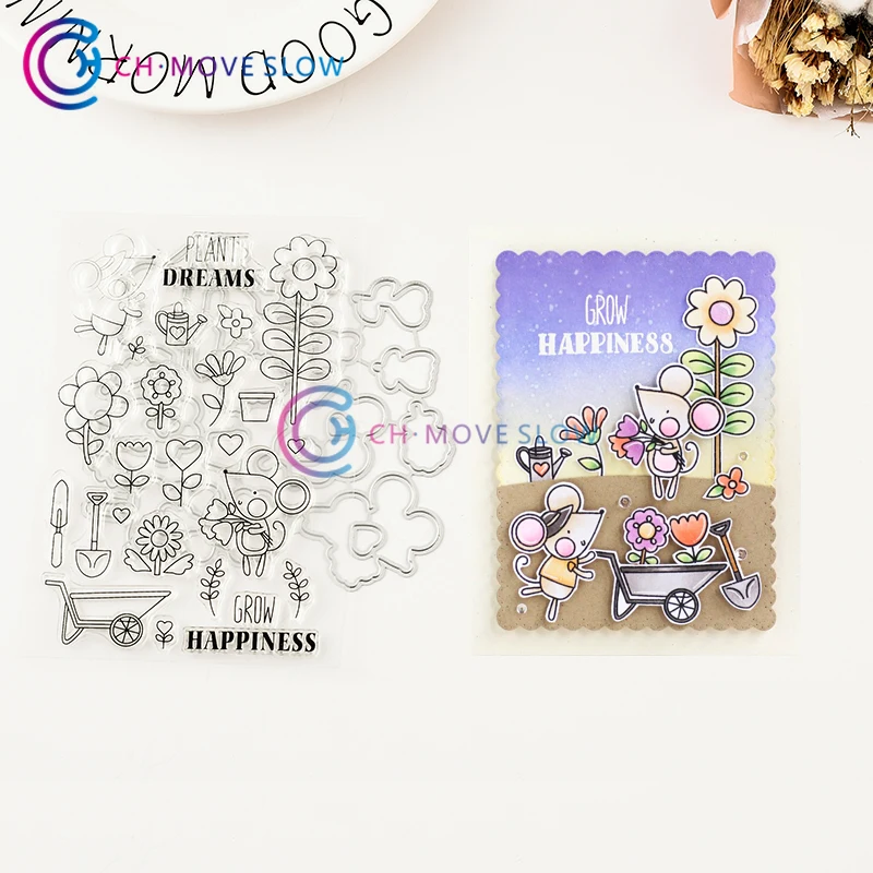 

CH GROW HAPPINESS Metal Cutting Dies and stamps DIY Scrapbooking Card Stencil Paper Craft Wedding Decor