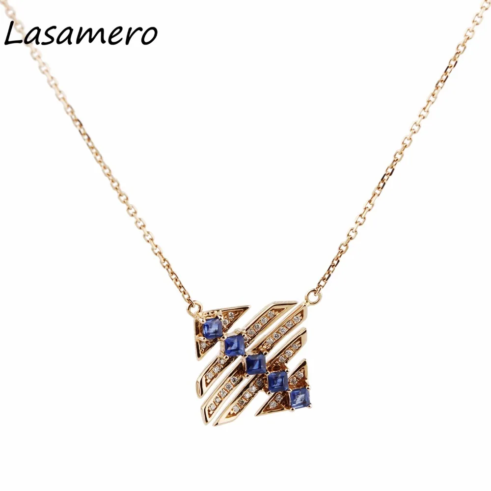 LASAMERO 0.46CT ожерелье с кулоном сапфировым покрытием 18k розовое золото натуральными