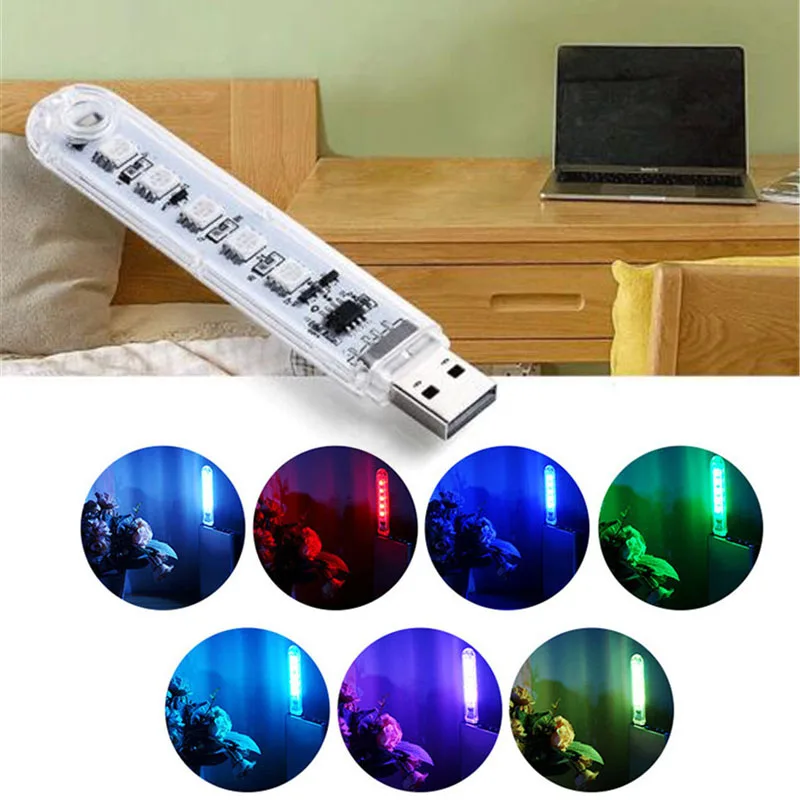 Ночные светильники DC5V 5 светодиодов USB с переключателем SMD5050 RGB цветная портативная лампа для аварийного освещения, пешего туризма, рыбалки кемпинга и т. д