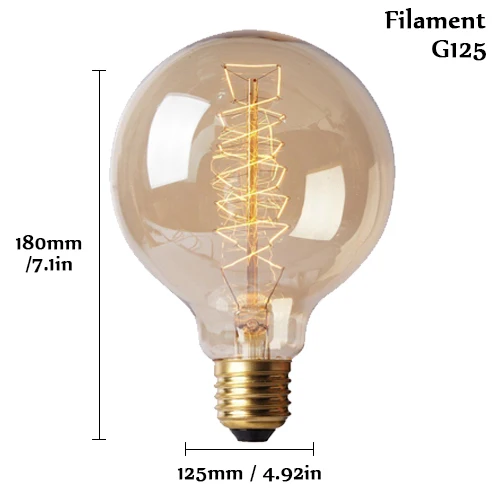 Эдисон лампы E27 220 В 40 Вт ST64 A19 T45 G80 G95 G125 накаливания свет лампы светильник ing ретро Edison LED светильник лампочка - Цвет: G125 spirai 220V