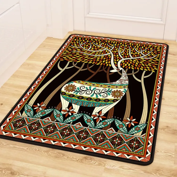 

Deer Rural Retro Rugs Ethnic Style for Living Room Sofa and Tea Table Study Bedside Anti-skid Carpet Washable Mat