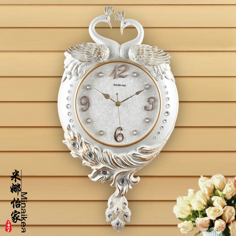 Wall Clock Table Peacock Art Wall Clock Personality Mute Retro Wall Wall Clocks Modern E  