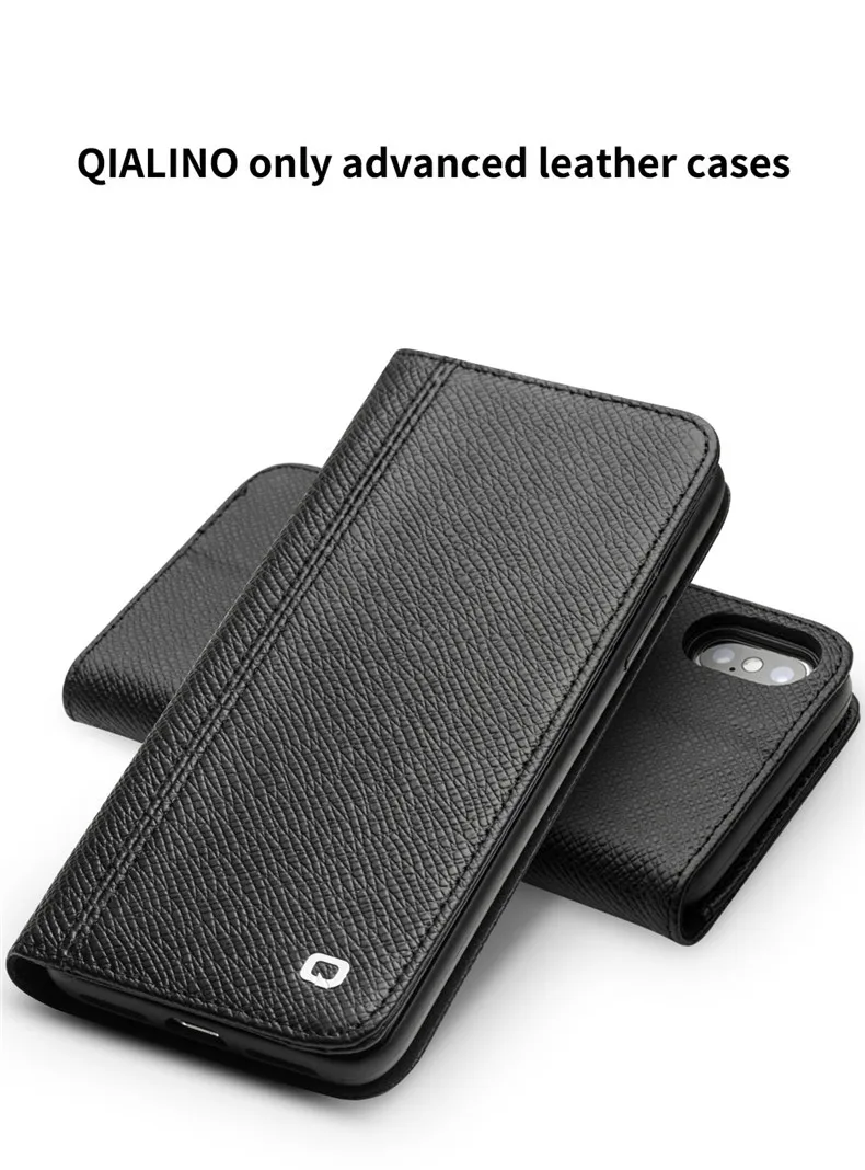 clear phone cases QIALINO Genuine Leather Bìa cho iPhone X Khe Cắm Thẻ Lật Thông Minh ngủ wakeup hấp phụ Từ Trường Hợp đối với iPhoneX 5.8 inc pela cases