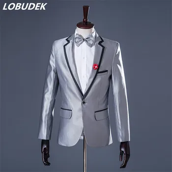 

male suits prom groom Europe wedding banquet blue stamp slim Suit jacket blazer singer dancer star nightclub party