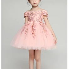Glizt/платья для первого причастия с открытыми плечами для девочек; Vestido Daminha Casamento; роскошное бальное платье; розовое платье из органзы с цветочным узором для девочек