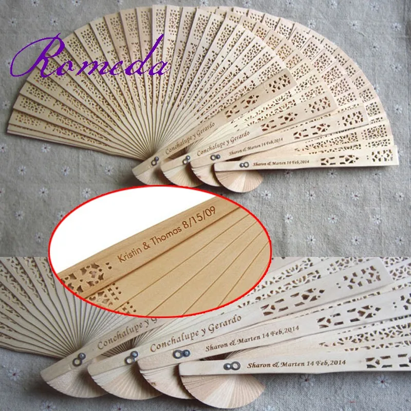 120pcs/lot custom Wedding Sandalwood Hand Fan personalized Wooden fan
