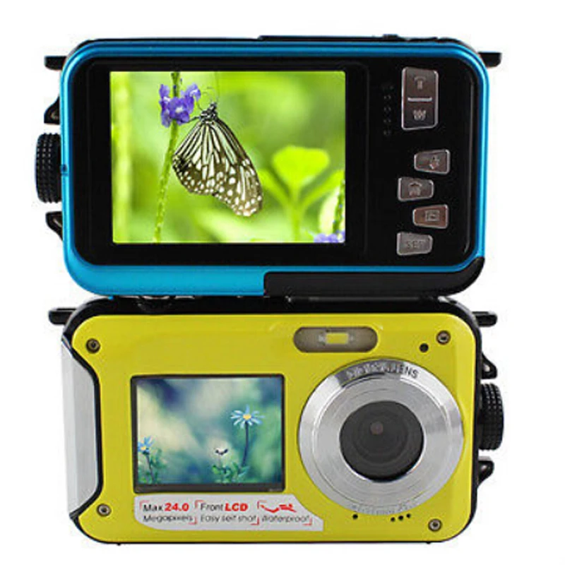 NEW 24MP Double Screens Waterproof Digital Camera,2.7 inch +1.8 inch