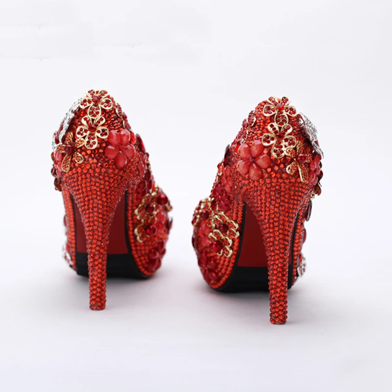 14cm Pompes De Magnifique Heels Mariage Strass Red Mariée Bal 2018 Mère red La 12cm Cristal Chaussures Rouge Soirée Discothèque Heels 10cm qPtHXH