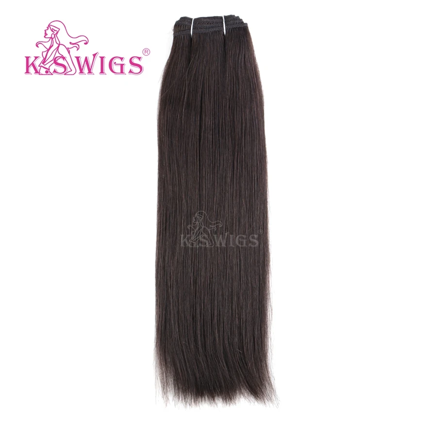 K.S WIGS 16'' 100g/pc Double Drawn Hair Weave Bundles Straight Remy Human Hair Weft 1B#