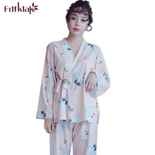 Fdfklak элегантная женская пижама с принтом, комплект с длинным рукавом, Повседневная Пижама, Хлопковая пижама, весенне-осенняя одежда для сна, спортивный костюм для женщин