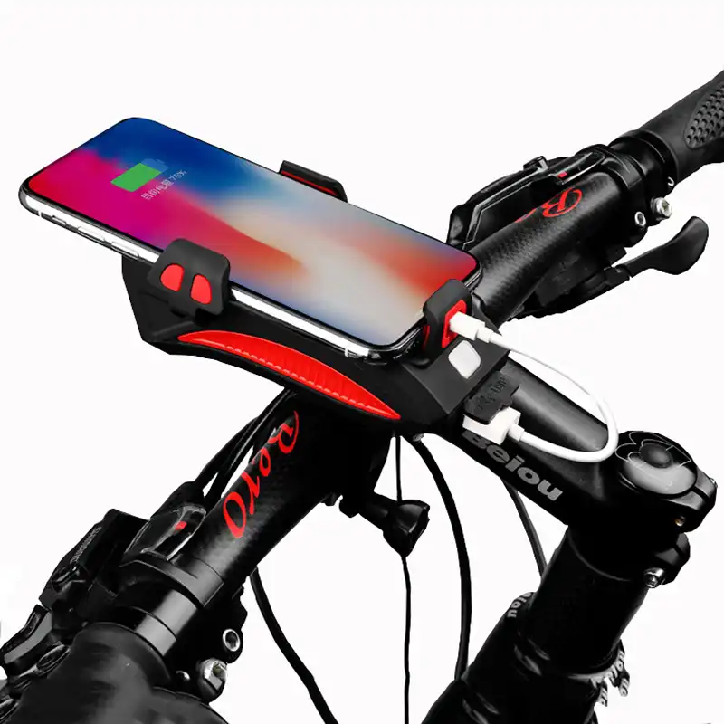 4 in 1 Bicycle Light Waterproof Mobile Phone Holder Bike Headlight Rechargeable with Horn Bicycle Safe Commuting Headlight