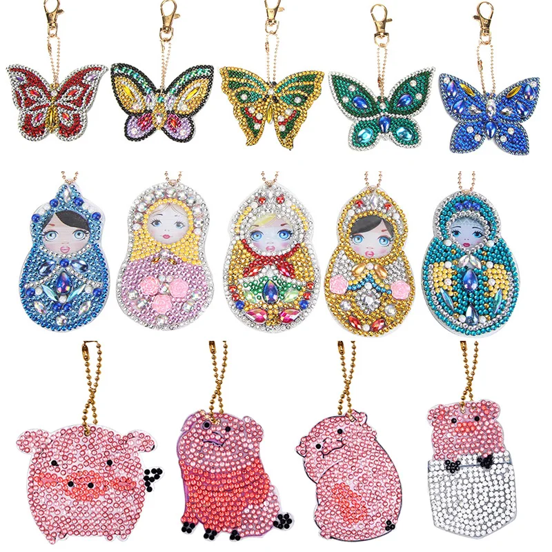 

1/4/5Pcs DIY Special Shaped Full Diamond Painting Keychains Cross Stitch Keyring Bag Pendant Kids Gift