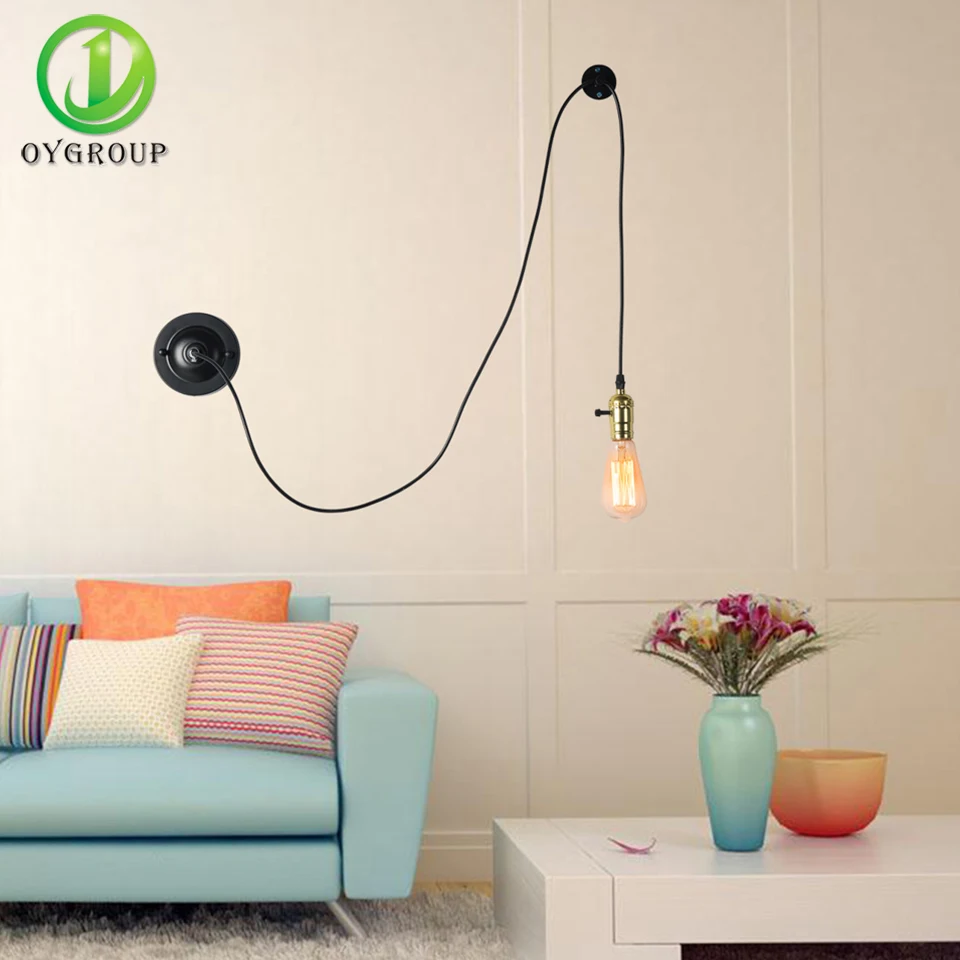 Black Vintage Europe Wall lamp Wire Line Hanging Wall light Indoor Home