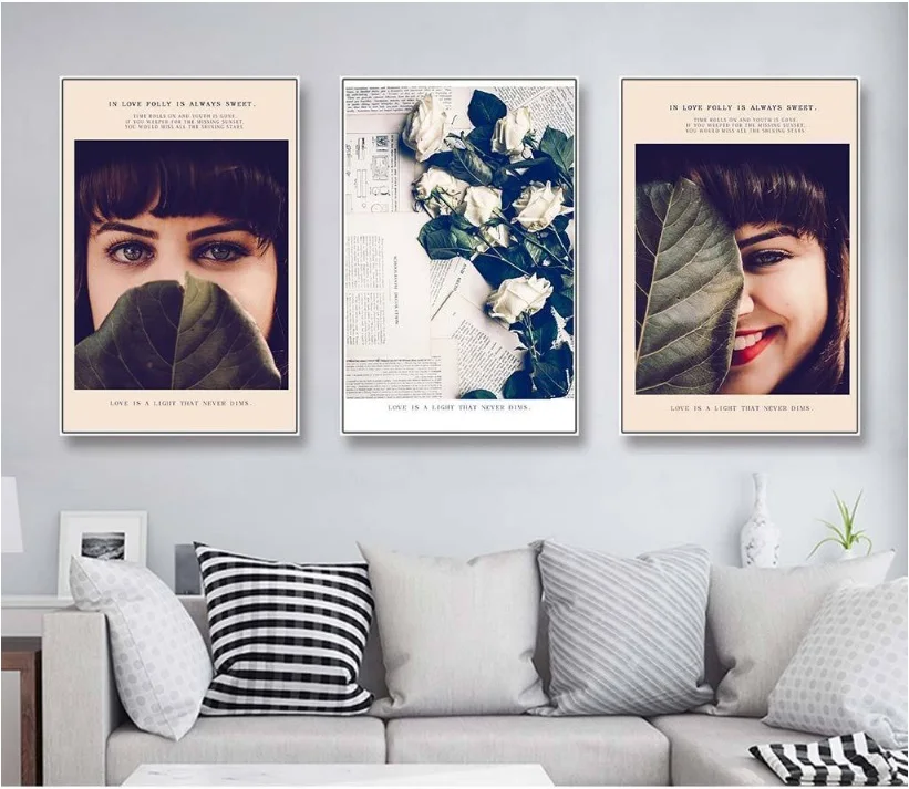 Nordic Modern Floral Beauty 3 Pieces Decorative Painting Modular Picture Wall Art Canvas for Living Room Unframed | Дом и сад