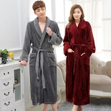 Hot Selling Lovers Long Warm Coral font b Fleece b font font b Bathrobe b font