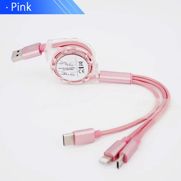 Выдвижной кабель 3 в 1 Micro USB многоразъемное Зарядное устройство usb провод кабель USB type C зарядный кабель Kabel для Xiaomi samsung huawei - Цвет: Pink