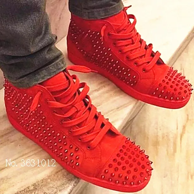 2019 Fashion Top Quality Black/Black/Blue Rivets Studded Casual Shoes Lace Up Lace Up Sapatos Mujer Plus Size 46 Men Shoes