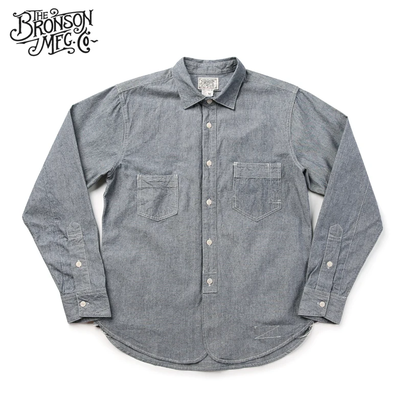 

Bronson Chambray Selvage Shirts Lightweight Engineer Workshirts For Men Blue