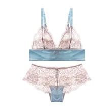 Сексуальное женское белье, прозрачный кружевной бюстгальтер без косточек и трусики, комплект без подкладки, без косточек, женское нижнее белье