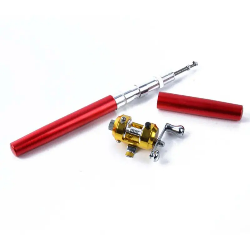 США Прямая ручка удочка портативная карманная телескопическая удочка форма ручки Складная удочка с катушкой колесо Прямая - Color: Red