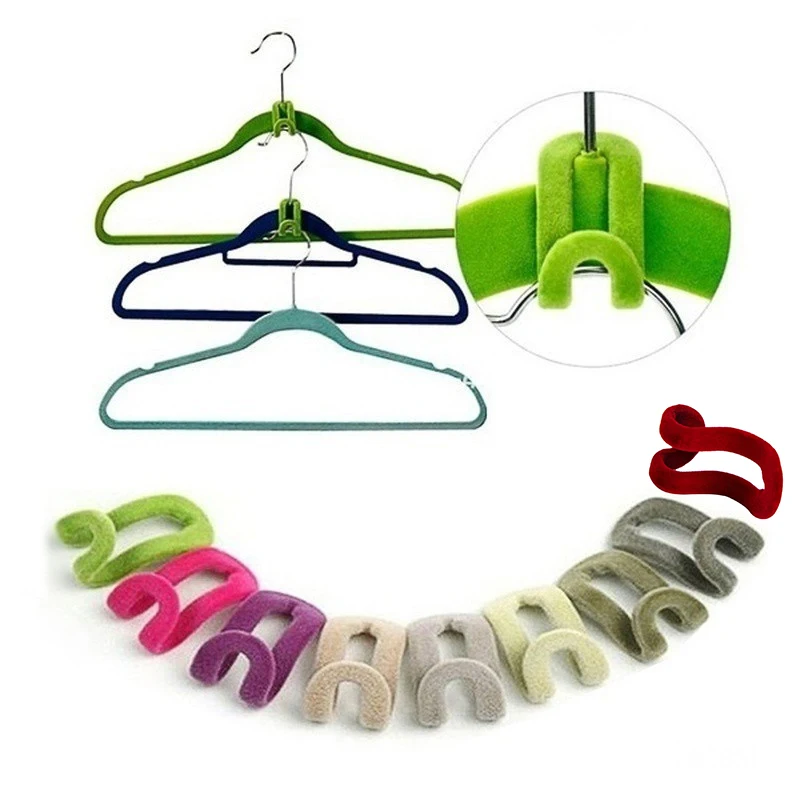 

10 Pcs Multifunction Mini Clothes Shelf Flocking Clothes Hanger Hook