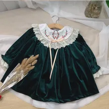 baby girl dress green long sleeve embroidery flower girls princess dress kids velvet dress Lace new year costume children winter baby girl dress green long sleeve embroidery flower girls princess dress kids velvet dress Lace new year costume children winter