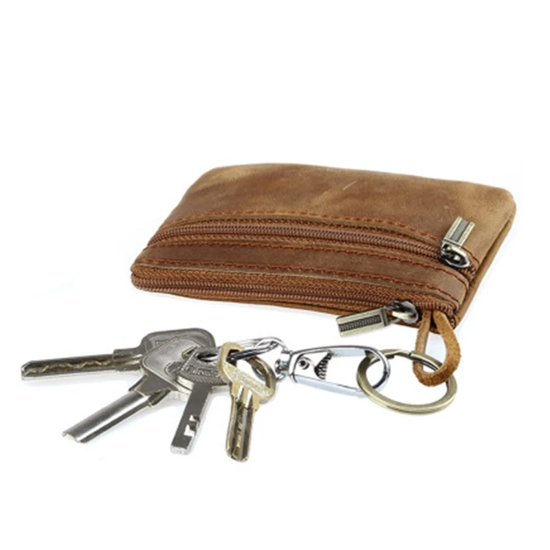 

Women Men Retro Cowhide Slim Key Purse Zipper Around Wallet Solid New Fashion Unisex Handbag 11.5x7.5cm