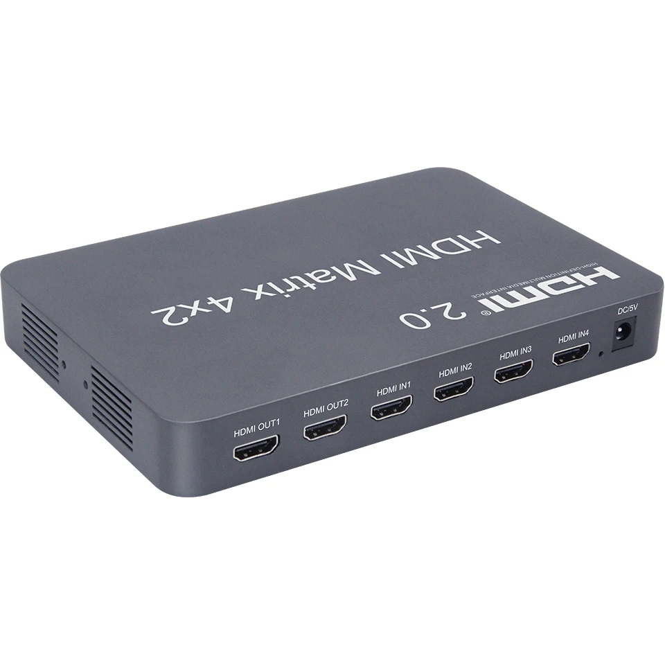 4x2 HDMI 2 0 Matrix splitter 4 x HDMI signal input 2 output Support for fiber and stereo headphone output