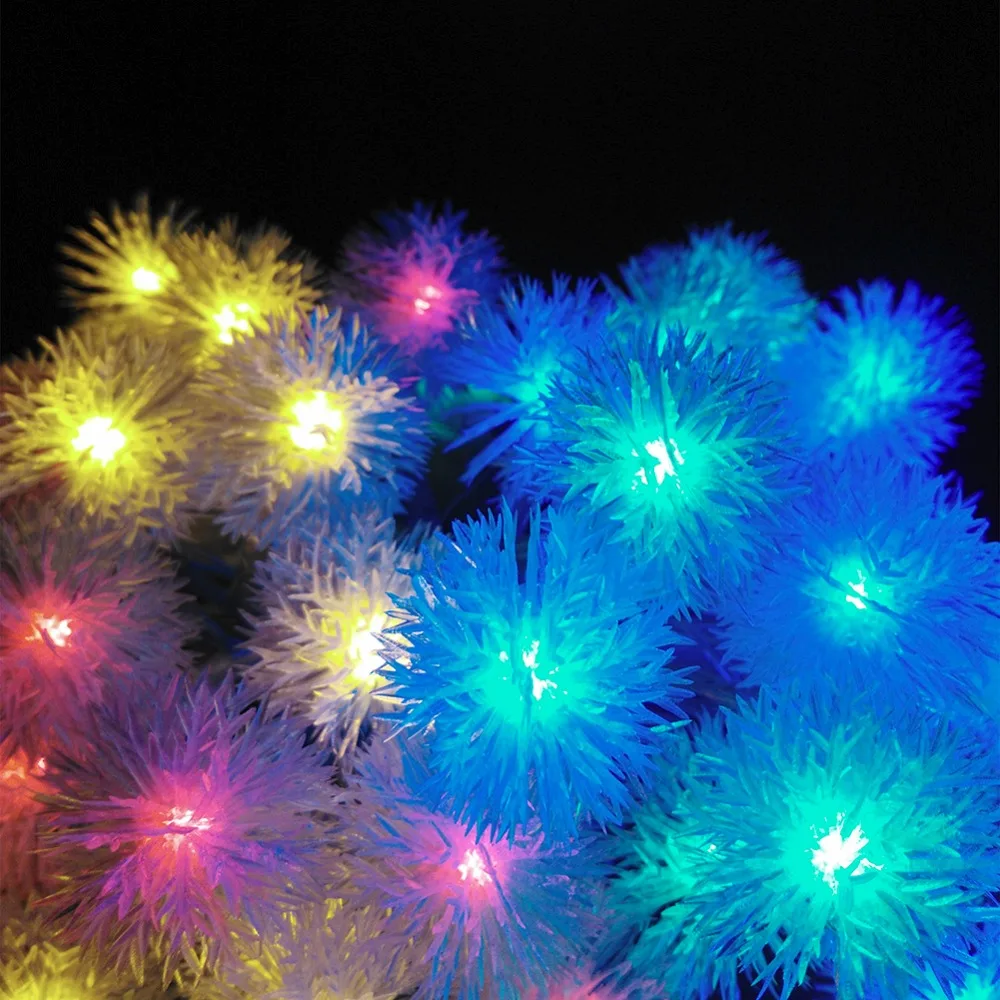 Battery 3M 20 LED Furry Snow Ball Edelweiss Led Christmas String Lights for Garden Home Decor Wedding party Garland Decorations (2)