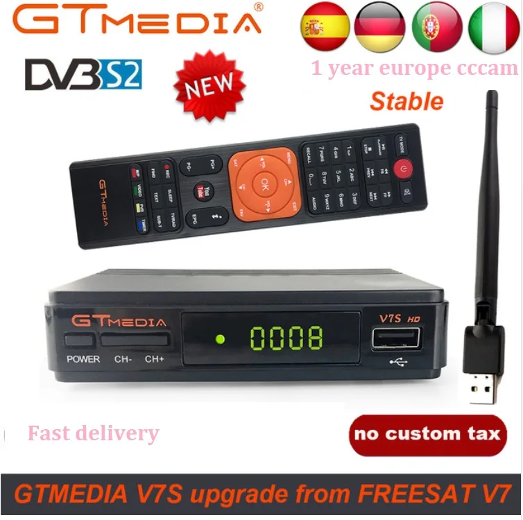 

1 Year Europe cccam Clines Server GTMedia V7S HD Digital Satellite Receiver DVB-S2 V7S HD Full 1080P+USB WIFI Upgrade Freesat V7