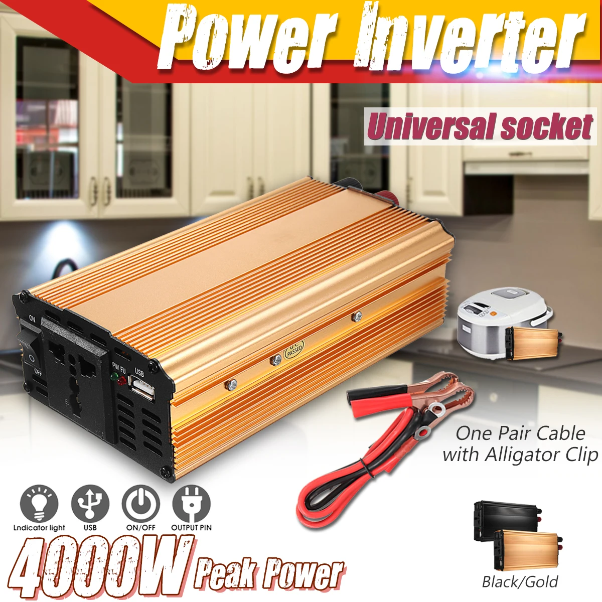 

KROAK Inverter 12V 24V 220V 4000W Peak Car Power Inverter Voltage Transformer Converter 12 220 Charger Solar Inversor 12V 220V