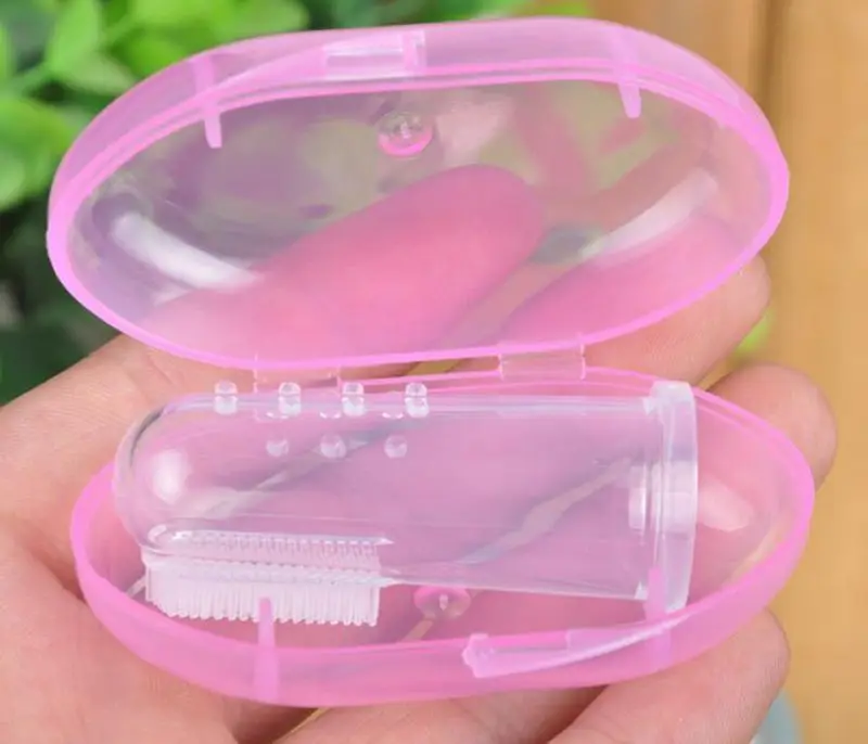 BPA бесплатно! супер Безопасный и мягкий Еда Класс силиконовые палец детская зубная Кисточки комплект W/чехол для детской резинка зуб очистить массаж
