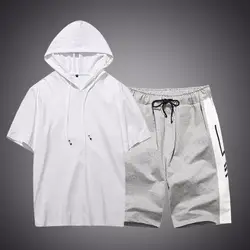 Летний комплект с капюшоном для мужчин 2018 новый мужской спортивный костюм с короткими рукавами футболка Шорты повседневные Модные