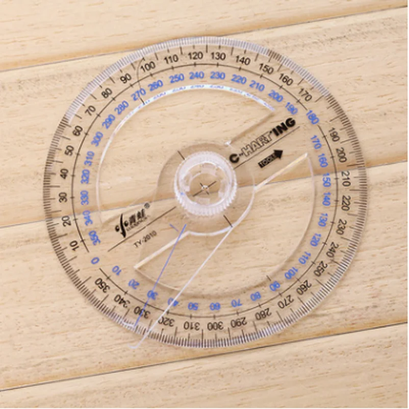 

200PC All Circular 10cm Plastic 360 Degree Pointer Protractor Ruler Angle Finder Swing Arm For School Office Supplies
